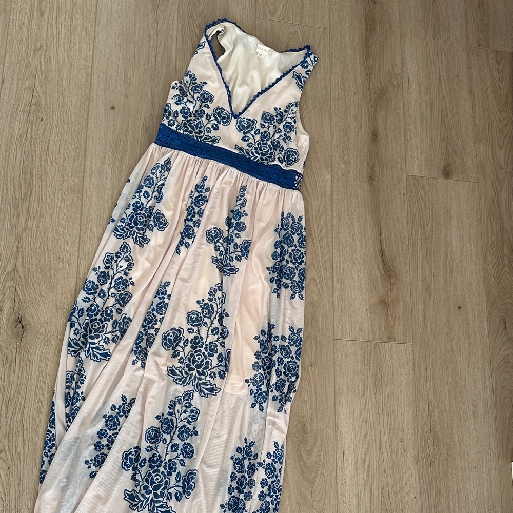 Altar'd State vintage style Cream and Blue Floral Maxi Dress